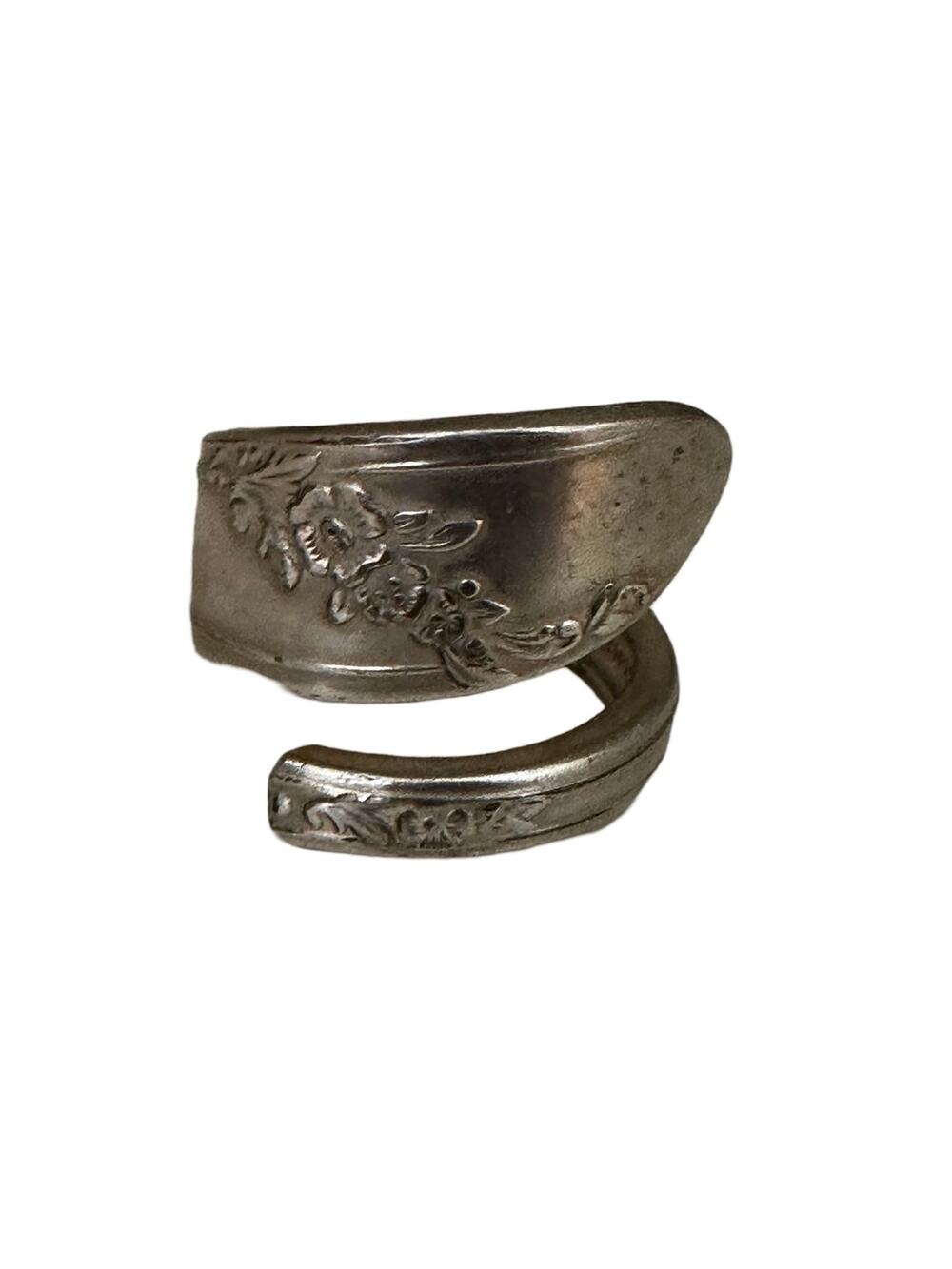 Wrap Style Floral Size 9 Sterling Silver Plated Spoon Ring